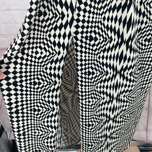 Zara Draped Black White Geometrical Checkered Retro Midi Long Sleeve Dress Small - Picture 6 of 13